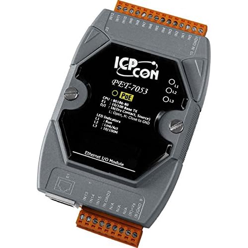 ICP DAS USA PET-7053 16-Channel Isolated Digital Input 32-bit Counter PoE Module, communicable Over Modbus TCP and Ethernet