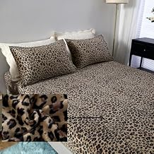MAG 3Pcs Cheetah Fleece Fitted Sheet Full Size, Super Cute Fluffy Warm Leopard Print Decor Bottom Sheets,included1*Fitted Sheet and 2*Pillowcases.