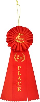 Treasure Gurus Deluxe Red 2nd Second Place Ribbon Premium Rosette Medal Badge School Class Sports Award