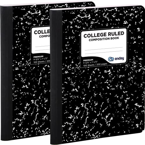 Composition Notebook College Ruled 2 Pack Hard Cover Marble composition notebook, 100 Sheets, College ruled composition notebooks, White Paper Composition books, Black and white composition notebook