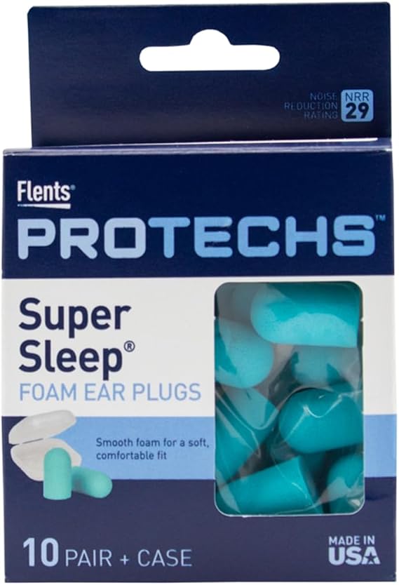 Flents Protechs Super Sleep Foam Ear Plugs, NRR 29, 10 Pair, Teal | Ideal For Loud Noise, Reduces Pressure And Background Noise, Easy Use With Comfort Fit