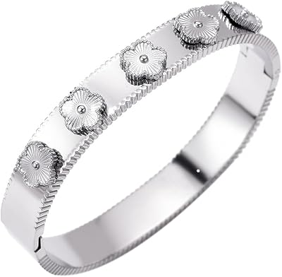 Clover Bracelet Bangle for Women 14K Gold Plated Stainless Steel Lucky Jewelry