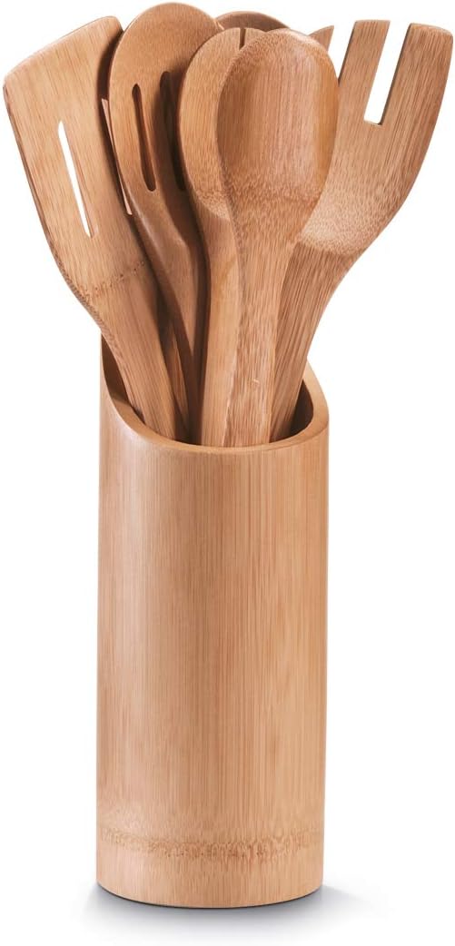 Zeller 25274 Bamboo Kitchen Tool Holder Set, Wood, 9 x 33 cm, 7-Piece