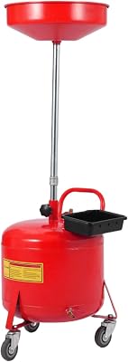 EcoExoplorer Oil Drain Tank, 8 Gallon Waste Oil Drain Container, Portable Oil Lift Drain Pan Air Operated Drainer, Fluid Fuel Drainage Adjustable Funnel Height, Pressure Regulating Valve, Wheel, Red