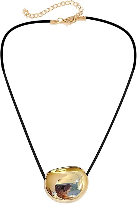Necklace Stylish Metal Oval Shaped Neckchain Geometric Pendant Necklace Adjustable PU Leather Cord Clavicle Chain Elegant Jewelry
