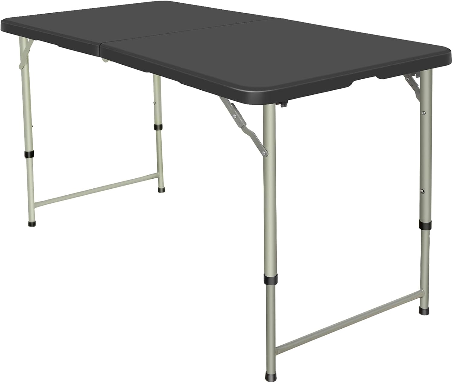Folding Table 4 Foot Height Adjustable Fold-in-Half Table with Carrying Handle, Small Card Table Indoor Outdoor Use, Black