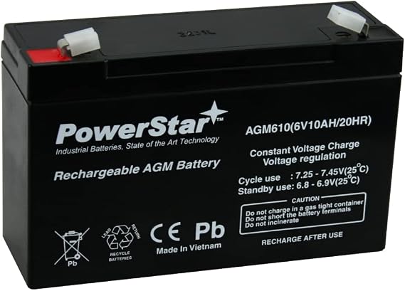 PowerStar Battery 6V 10AH SLA Battery Replaces NP10-6 NP12-6 PE6V10 PE6V12r