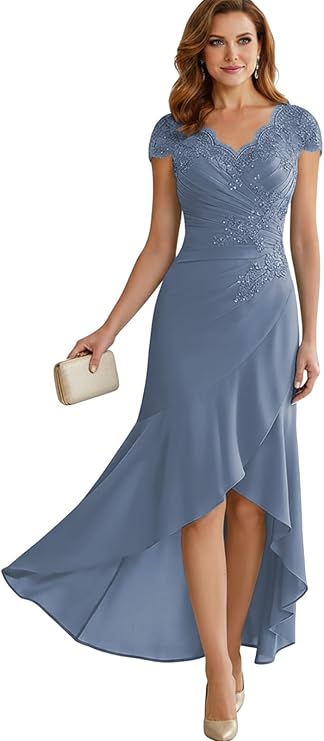 Tea Length Mother of The Bride Dresses for Women Chiffon Lace Appliques Formal Evening Gowns