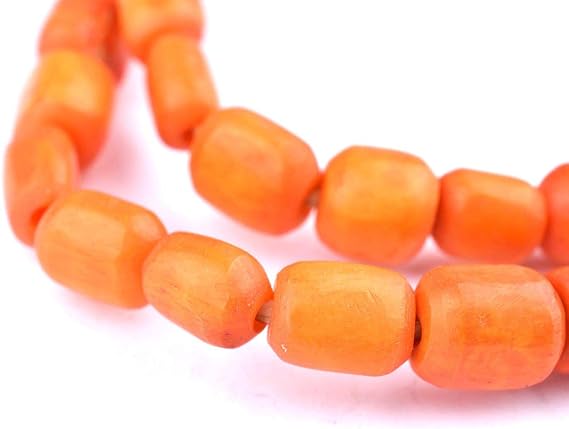 The Bead Chest Kenya Coral Bone Beads Small 9mm African Orange Cylinder Large Hole 26 Inch Strand Handmade