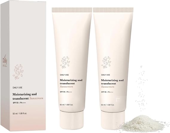 Korean Rice Sunscreen SPF 50+, Sun Cream for Face & Body, Lightweight & Non-Greasy Sunblock with No White Cast, Daily Moisturizing Skin Care for All Skin Types (2pc)
