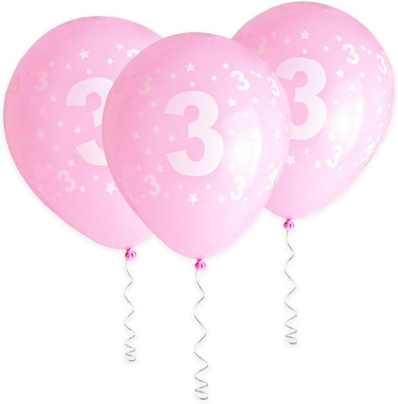 11 Pcs Pink Latex Balloons for 3rd Birthday Party - 12" Number 3 Decorations for Girl Baby Shower, Wedding, Princess Anniversary Celebration