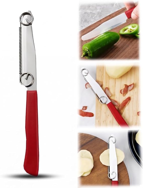 MallArt® Ayarlanabilir Sök-Tak Bıçak İçi Soyacak ve Dilimleme Aparatı - Tüm Standart Mutfak Bıçaklarına Uyumlu Paslanmaz Çelik Yaylı Soyma Aparatı (Paslanmaz Çelik Bıçak Hediyeli)