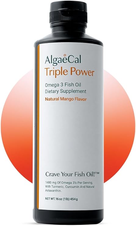 ALGAECAL Triple Power Omega 3 Fish Oil Liquid for Joints, 1200mg, 16 oz