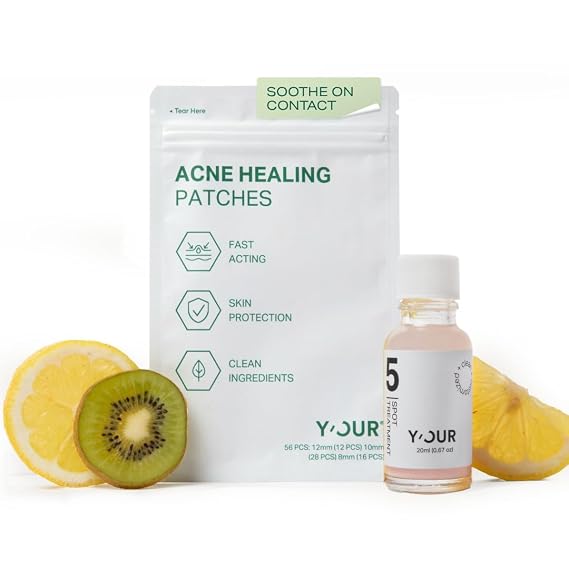 YOUR Essential Acne Treatment Duo: Spot Treatment & Healing Patches; Pimple Clearing, Pore Minimizing Skincare. Made in USA. Basic Routine for All Skin Types. Gifts for Women. Free Lip Balm
