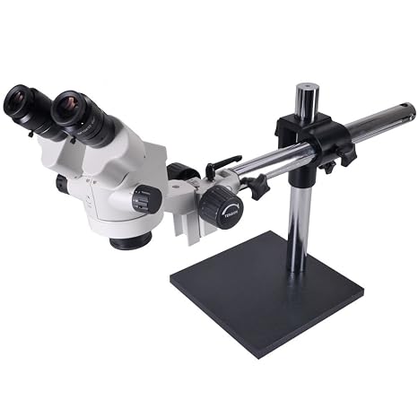 Omano OM2300S-JW11-7.5x-45x - Binocular - Zoom Stereo Microscope - Solid Single Arm Boom Stand - LED Ring Light