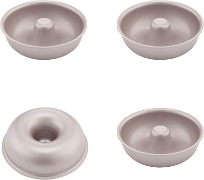 CHEFMADE Mini Donut Cake Pan Set, 3-Inch 4Pcs Non-Stick Ring Doughnut Bakeware for Oven and Instant Pot Baking Champagne Gold