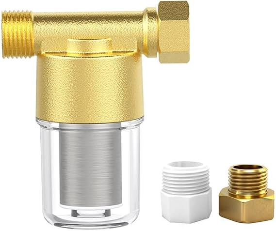 Washing machine water filter, capable of filtering out impurities of 40 microns in water, protecting household appliances. Suitable for water heaters and showers, (aurichalceous)