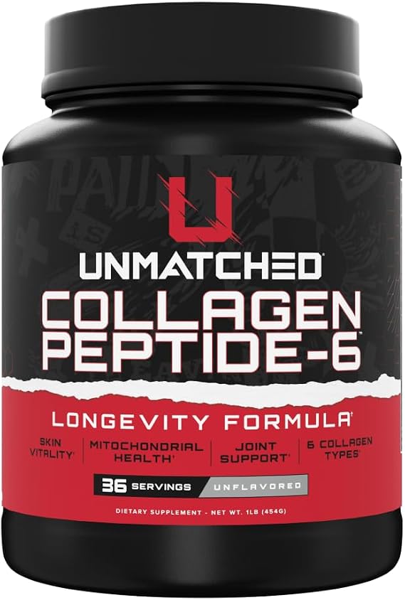 Unmatched Collagen Peptide-6 | Multi-Source Collagen Powder with Vitamin C, Biotin & Hyaluronic Acid | Supports Skin & Joint Health | 36 Servings (Unflavored)