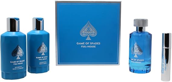 Set Jo Milano Game of Spades Full-House Unisex (4 Pc) 3.4 Oz Parfum / 6.8 Oz Aromatic Body/ 6.8 Oz Body Cream / 0.27 Oz Refillable Atomizer
