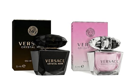 Versace Bright Crystal Crystal Noir Mini Perfume Duo Perfume for Women Travel Size Set 2 x 0.17 oz Luxury Designer Fragrance Gift for Purse or Holiday
