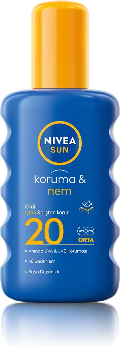 NIVEA SUN SPF20 Sunscreen Body Spray, Instant UVA Protection, 48 Hours Moisturizer, Water Resistant