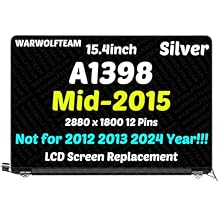 15.4inch Compatible with MacBook Pro A1398 Retina EMC 2909 EMC 2910 661-02532 MJLQ2 MJLT2 MJLU2 2880 x 1800 12Pins LCD Screen Replacement Whole Hinge-up Assembly(Silver)