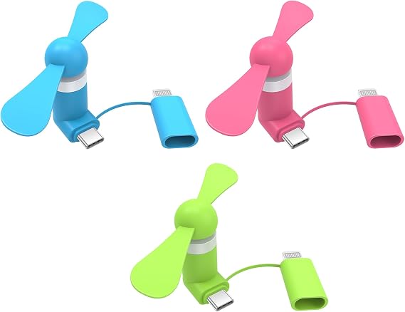 3-Pack 2-in-1 Phone Fan Compatible with iPhone, iPad, Android Smartphone