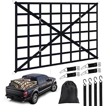 Cargo Net for Pickup Truck Bed, Heavy Duty 1100 lbs Capacity, Adjustable Cam Buckles & S-Hooks, Thick Herringbone Nylon, with Drawstring Storage Bag for Trailers and Trucks (66" x 50")