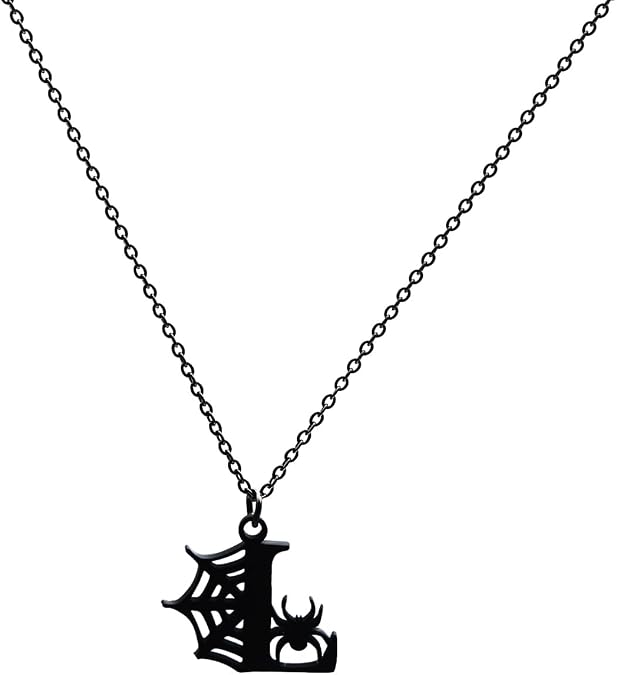JINGMAROU Spider Web Initial Necklace for Women A-Z Letter Pendant Black Spider Necklace for Her