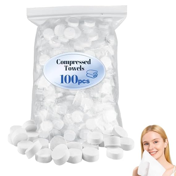 Compressed Towel Tablets, 2025 New Mini Compressed Towels, Disposable Compressed Face Towel, Portable Compressed Cotton Hand Wipe Coin Tissue for Travel Camping Home (100)