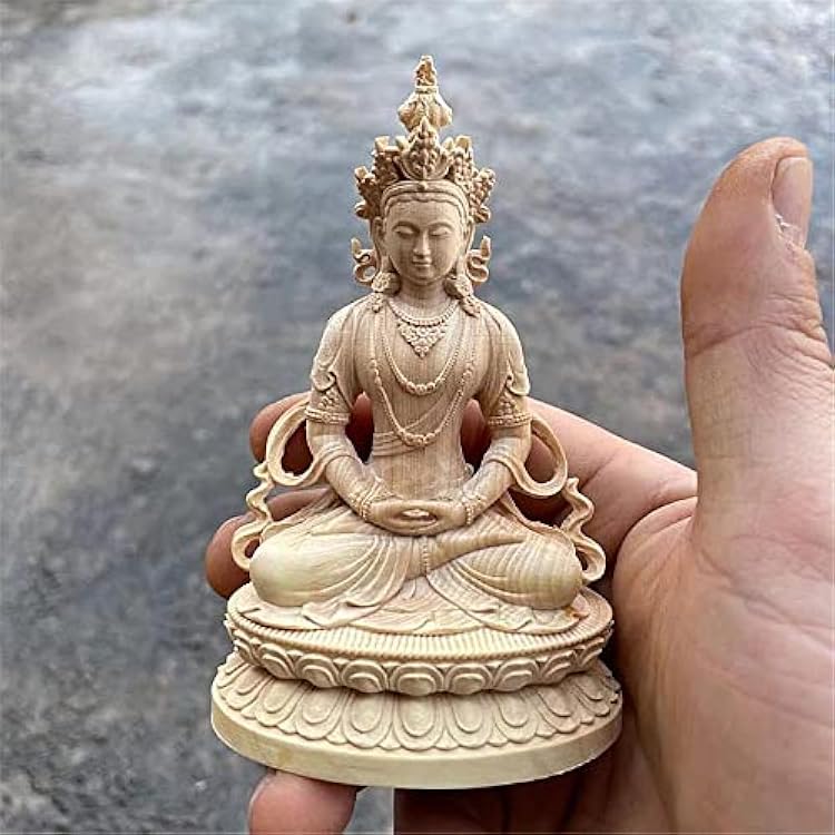 10.87.35.3cm Handmade Buddhist Boxwod GreenWhite Tara Buddha Carving Collect Wealth Hand Pieces Mascot Decorate Crafts White Tara