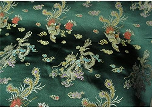 Chinese Faux Silk Dragon Peacock Brocade Satin Fabric Sold by The Yard Hunter Green