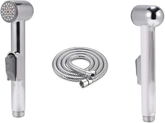 New Improved 2025 Universal bargin Muslim SHATAFF with Shower Hose Chrome Bidet Hose Douche Hand Shower Spray Toilet Hand Held Bidet Spray Kit with Brass Shut Off Valve