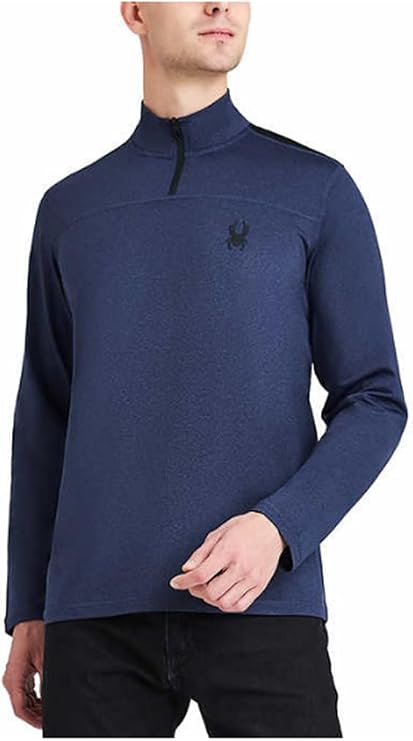 Spyder Men's Active Shirt - Quarter Zip Long Sleeve Performance Pullover (S-XL), Size Large, Blue/Black