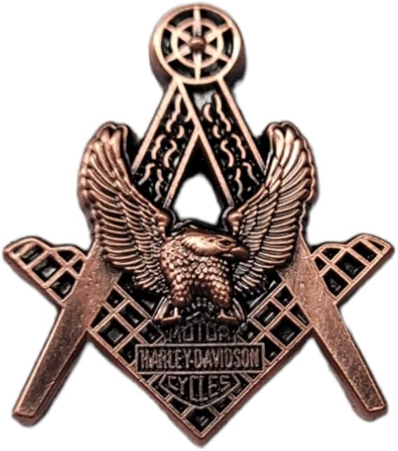 Masonic Biker Eagle Motorcycle Antique Copper HOG Freemason Lapel Pin