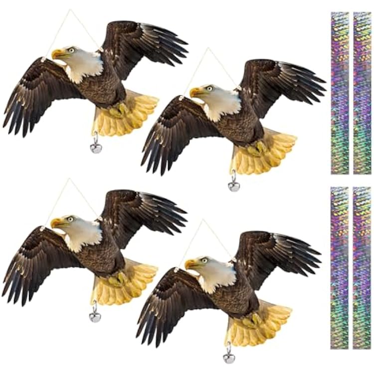 Flat Fake Hawk to Keep Pigeon Away with Reflective Tape, 4Pcs Pigeon Scare Devices, Plastic Hawk to Scare Pigeon Away from Porch Patio Balcony, Garden Hawk to Scare Woodpecker Squirrel for Outdoor