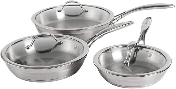 ProCook Professional Stainless Steel Cookware Set Uncoated Induction & Oven Safe Pans Cooking Pots - 3 Piece, 20/24/28 cm