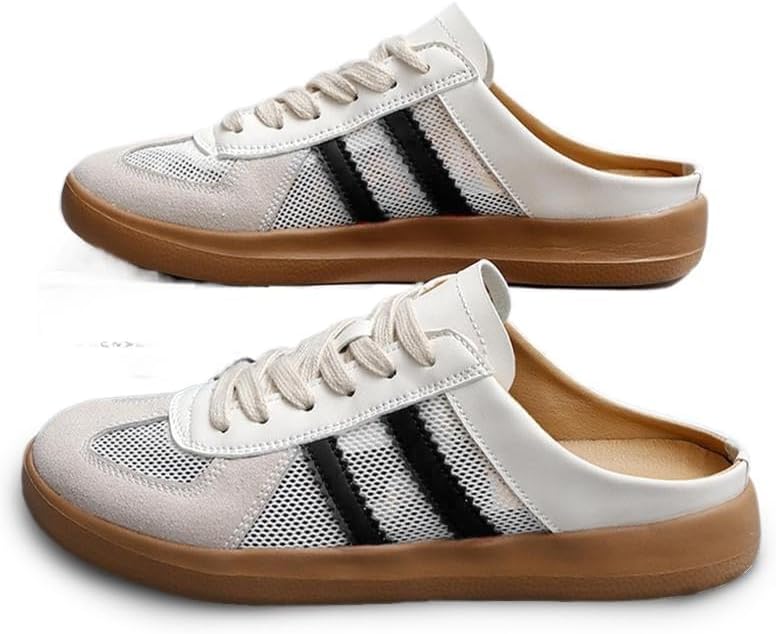 Geerta Women's Fashionable Contrast Mesh Design Lace Up Walking Shoes, Casual Slides Breathable Comfortable Sports Shoes, Female All-Match Round Toe Slip On for Daily Wear Girl