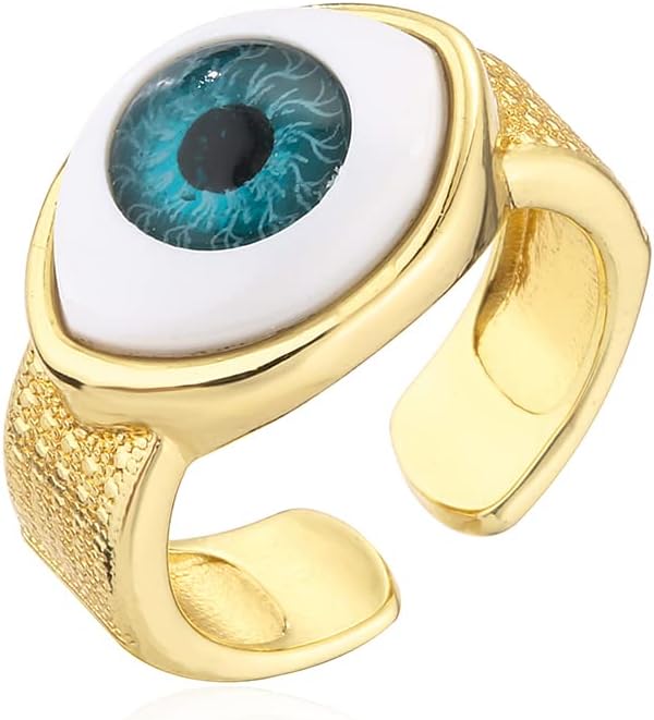 18K Gold Plated Fashion 3D Evil Eye Charm Finger Ring For Women Men Adjustable