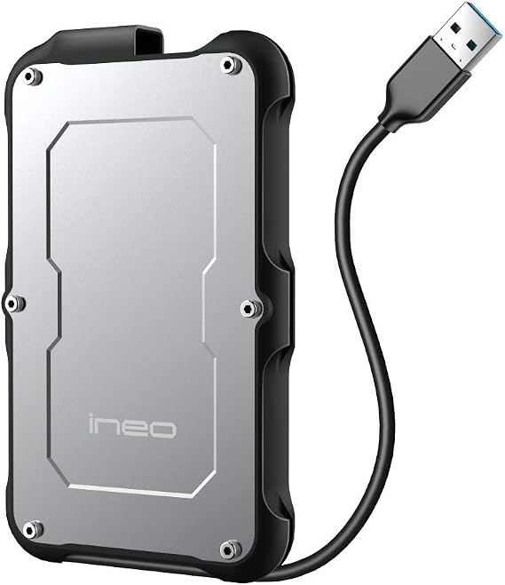 ineo 2.5" USB 3.0 Type-A Rugged Waterproof & Shockproof External Hard Drive Enclosure for 9.5mm & 7mm SATA HDD/SSD [T2580]