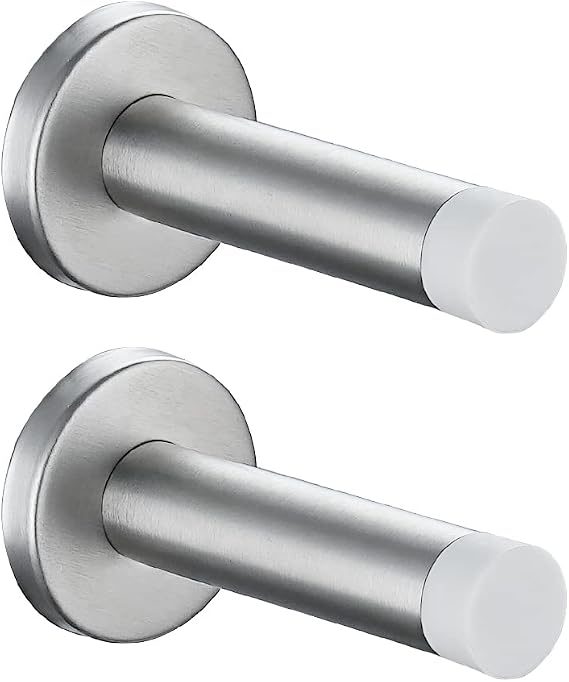 JQK Door Stopper, 304 Stainless Steel Thicken 1mm Sound Dampening Door Stop Bumper Wall Protetor 2 Pack, Brushed, DSB5-WN-P2