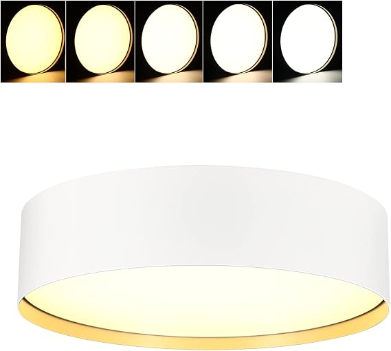CLOUDY BAY 9 inch 5CCT 1200LM LED Flush Mount Ceiling Light Fixture,Sandy White with Gold Inside,2700K/3000K/3500K/4000K/5000K Selectable Selectable,120V 18W CRI90+,Dimmable