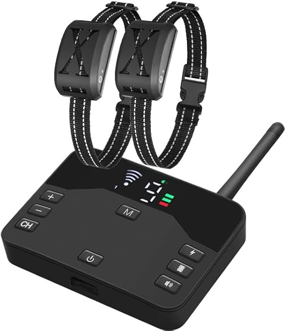 Wireless Dog Fence, Electric Fence & Remote Training Collar, 2-in-1 Wireless Dog Fence Containment System with Waterproof & Rechargeable Training Collar. (2 Dogs)