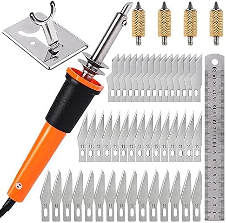 67Pcs Electric Hot Knife Cutter Tool Set, Hot Knife Multipurpose Stencil Cutter with Metal Stand, 60 Pieces Blades,110V