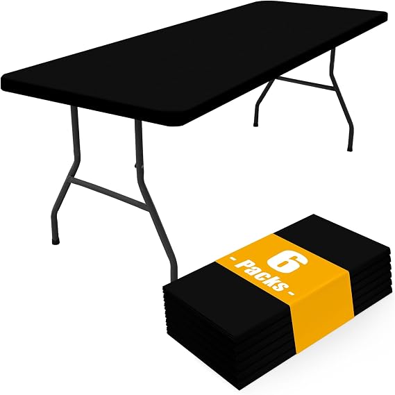 Smiry 6 Pack Rectangle Picnic Table Cloth, Waterproof Elastic Fitted Tablecloths, Washable Polyester Rectangular Patio Table Cover for Camping, Indoor and Outdoor (Black, 30"x72")