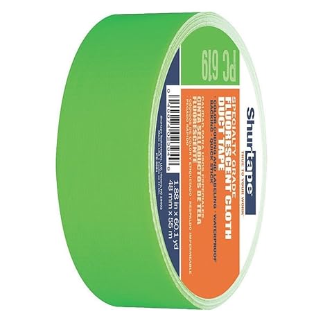 Shurtape PC 619 Specialty Grade, Fluorescent Cloth Duct Tape, Hi-Visibility Social Distancing Marking, 48mm x 55m, Fluorescent Green, 1 Roll (166122)