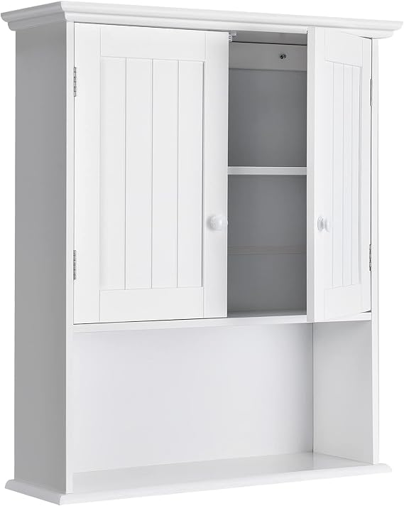 Tangkula Wall Mount Bathroom Cabinet Wooden Medicine Cabinet Storage Organizer with 2-Doors and 1-Shelf Cottage Collection Wall Cabinet (White)