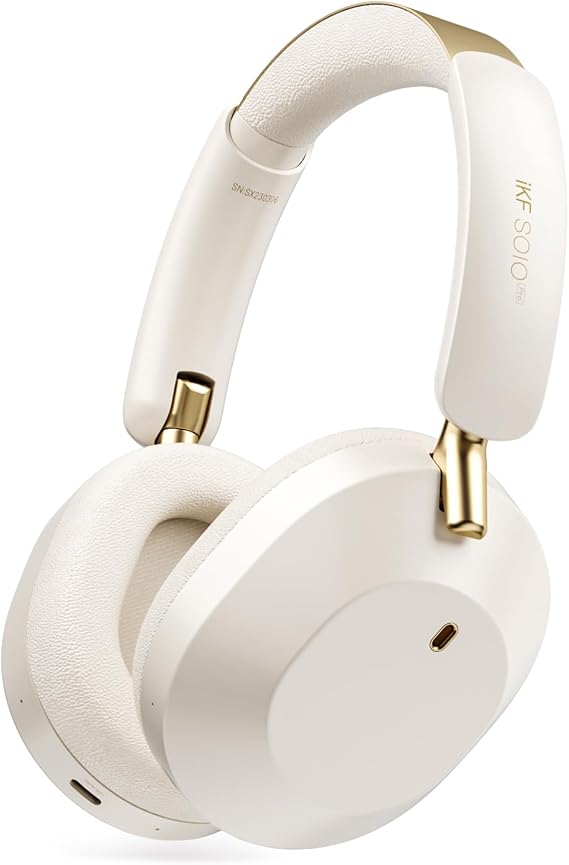 iKF Solo Pro Wireless Headphones, Adaptive ANC, Hi-Res, 140H Playtime | Bluetooth Over-Ear Headset, 140H Playtime, Spatial Audio, Head Tracking, Transparent Mode, Daily, Office, Offwhite