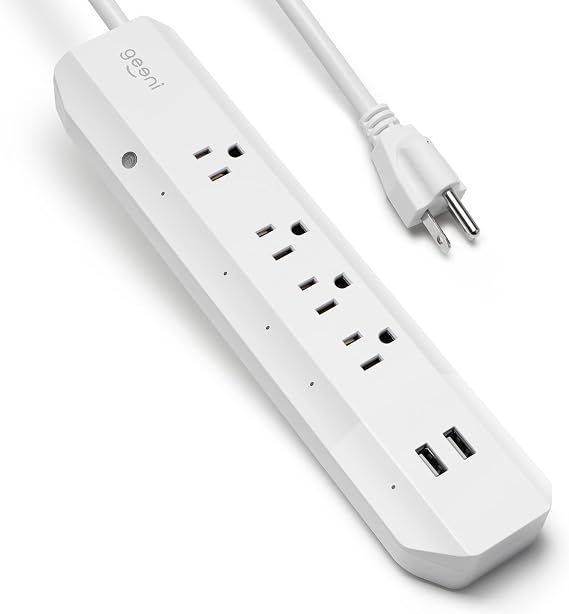 Geeni Surge 4-Outlet, 2 USB Smart Extension Cord, Surge Protector Cord Extender, Compatible with Alexa and Google Assistant, Requires 2.4 GHz Wi-Fi, 3 Feet