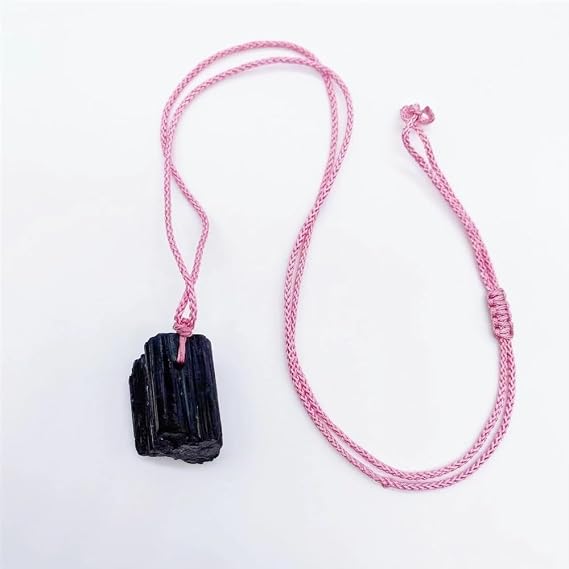 AtkitS crystal Natural black tourmaline pendant crystal irregular black stone necklace home decoration specimen gift (Color : Pink(Random), Size : 1PC)